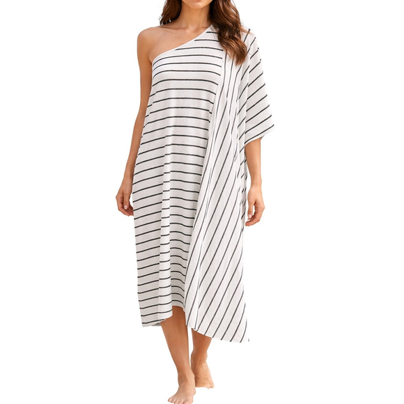 Free People Dresses & Skirts - Free People Beach Striped Terry Cloth One Shoulder Cover Up M